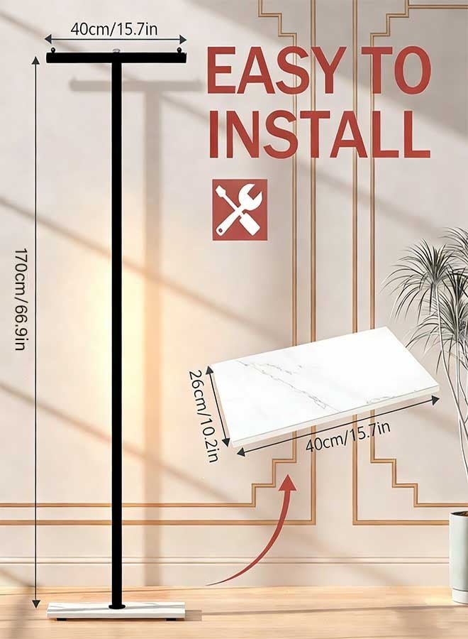 رَوَائِد حامل معاطف قائم بذاته على شكل حرف T، حامل ملابس عصري بقاعدة من لوح حجري، شجرة معاطف معدنية ثقيلة التحمّل مناسبة للبوتيكات والممرات ومداخل المنازل، بارتفاع 66.9 بوصة. - Image 3